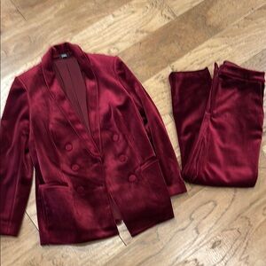 Express burgundy, velvet suit, perfect condition!